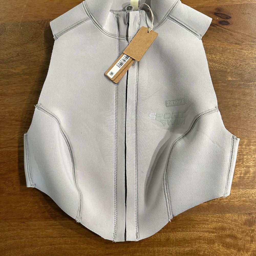 Skims Sport Swim Top Mock Neck Zip Front Chrome New - XS